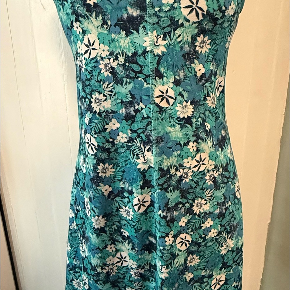 Patagonia Turquoise Floral Knee Length Knit Activewear Dress Size Small